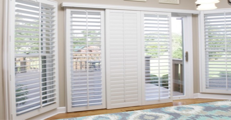 [Polywood|Plantation|Interior ]211] shutters on a sliding glass door in Phoenix